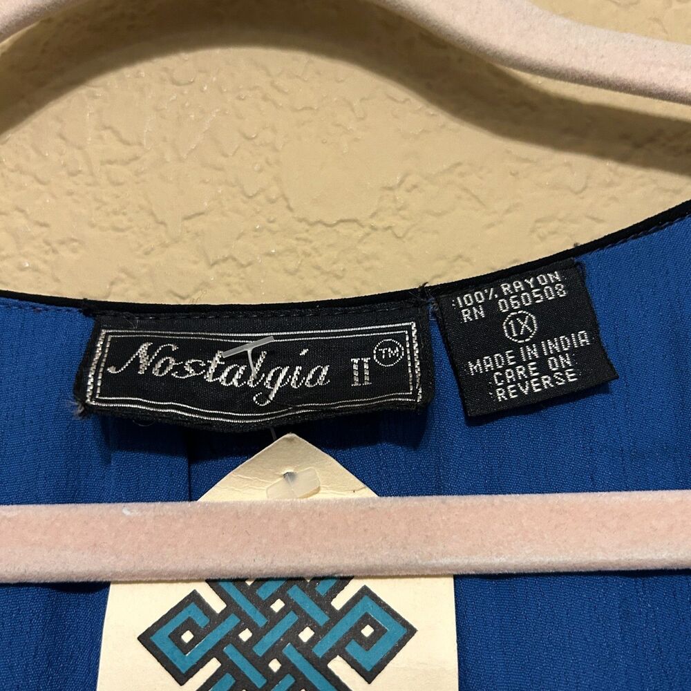 VTG Y2K Nostalgia Beaded Chiffon Overlay Maxi Dress 1X Blue Celestial Whimsygoth - Picture 8 of 9